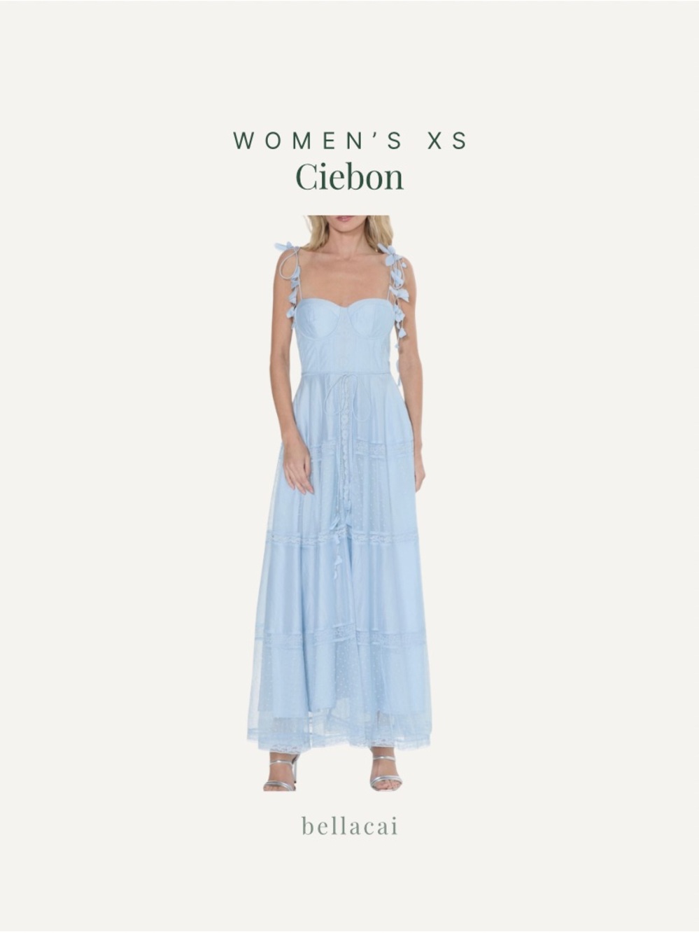 CIEBON Eva Tie Strap Fit & Flare Gown Sheer Blue Size XS